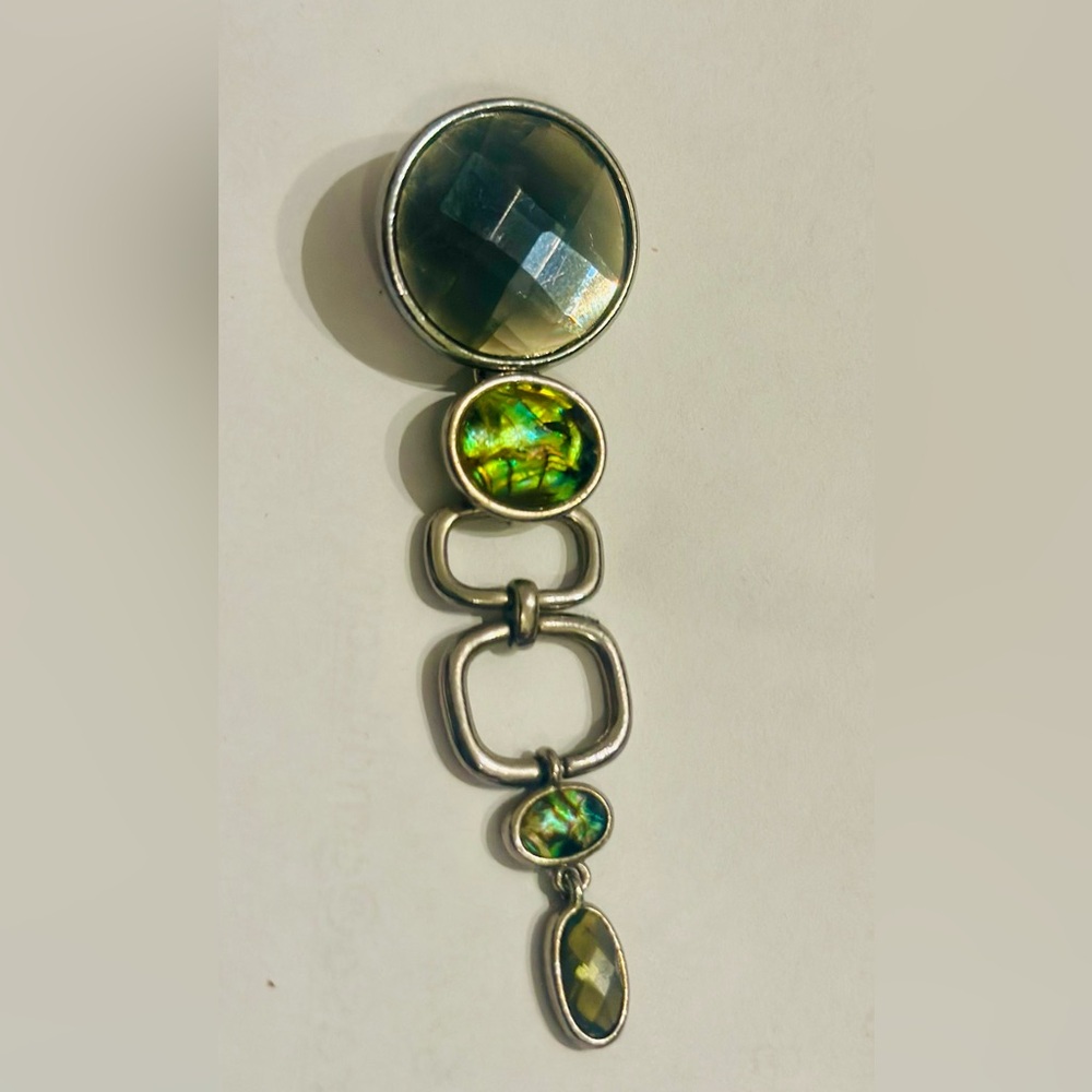 Lia Sophia Necklace Pendant Gray Like Rhinestone & Abalone Shell